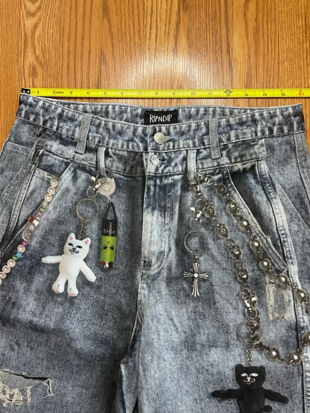 RIPNDIP Distressed Graphic Jeans Size 32 Acid Wash Streetwear Pants
